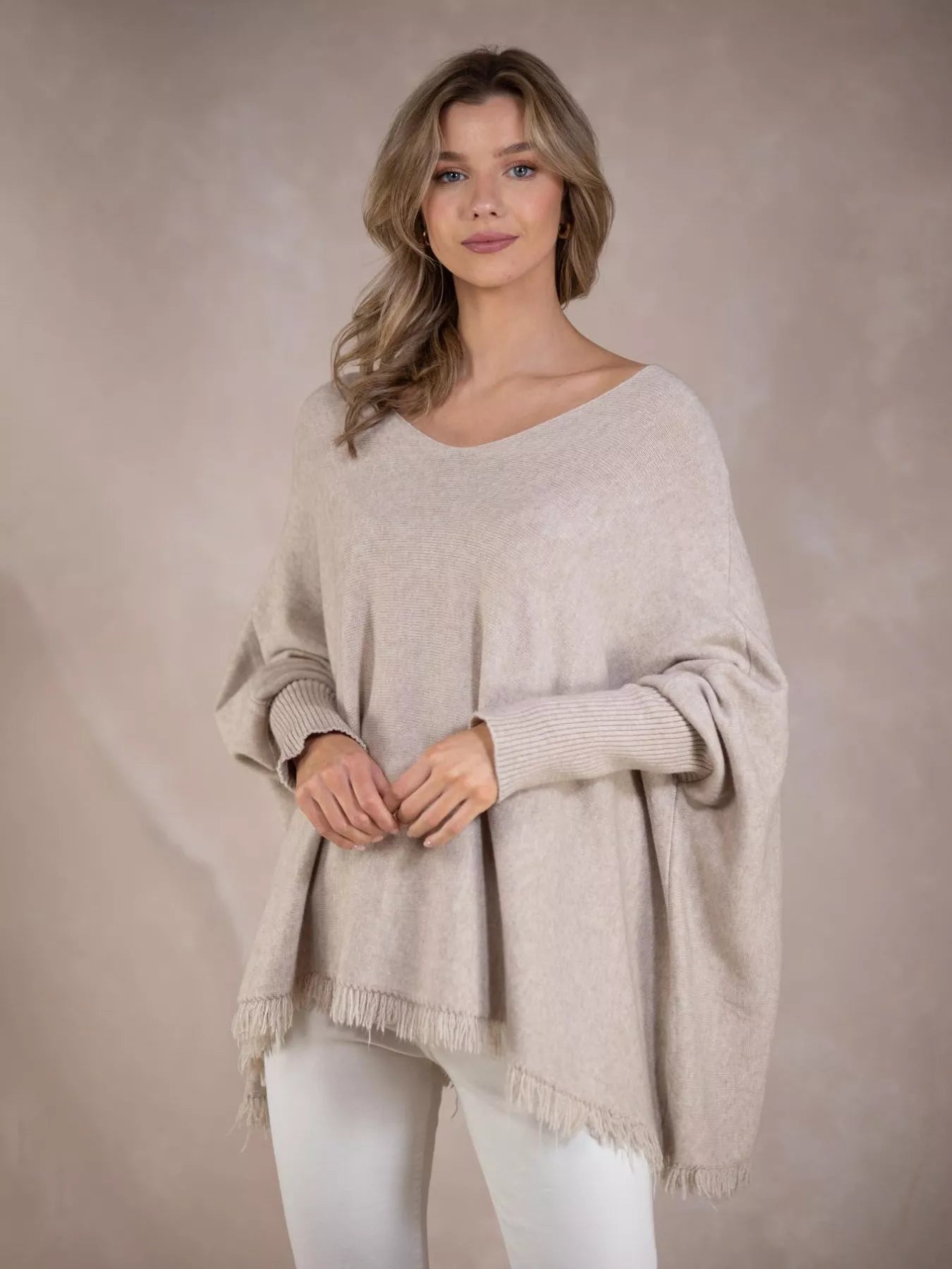 Raw Hem V-Neck Sweater | Sweaters Daverri Fashions