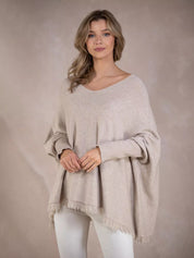 Raw Hem V-Neck Sweater | Sweaters Daverri Fashions