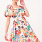 And The Why Square Neck Puff Sleeve Floral Dress Multi Knee Length Dresses