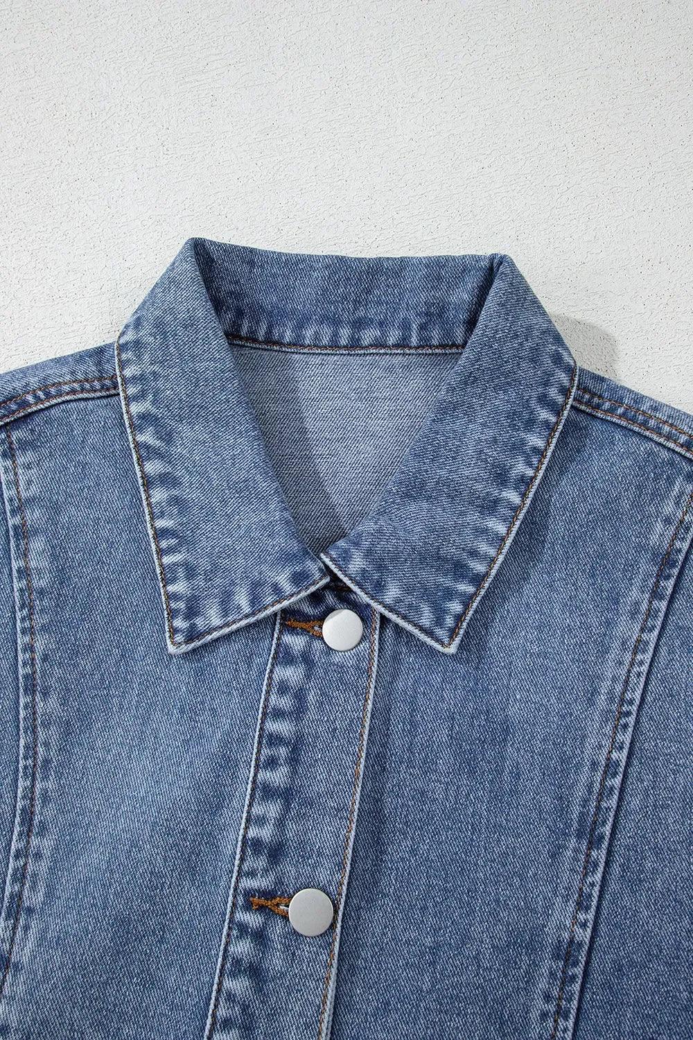 Button Up Cap Sleeve Denim Jacket - DAVERRI FASHIONS