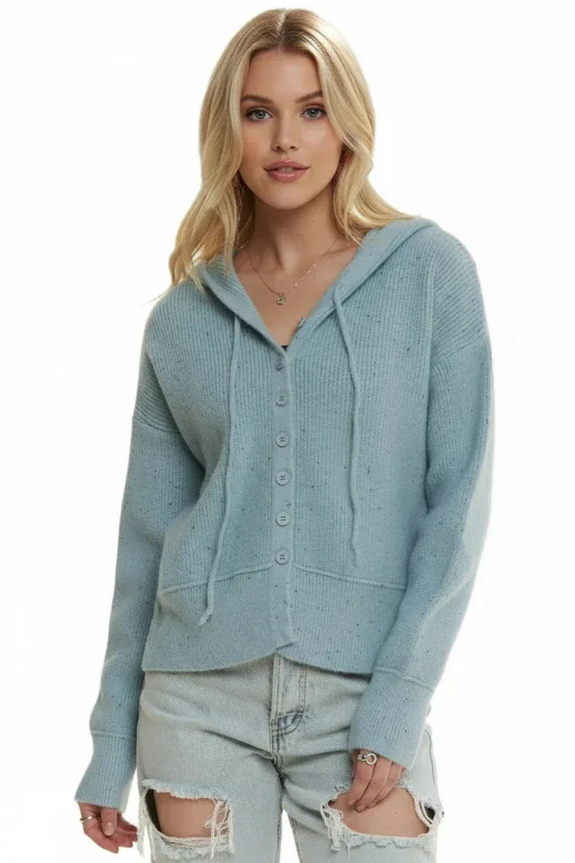 ADORA Hoodie Relaxed Fit Ribbed Cuffs Sweater Cardigan - DAVERRI FASHIONS