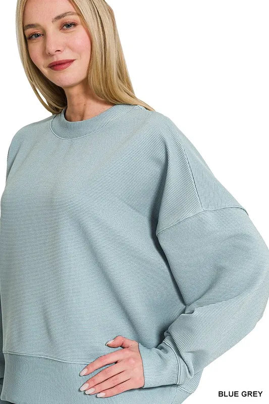 Zenana Ribbed Balloon Sleeve Sweatshirt Sweatshirts