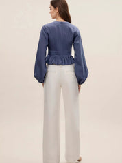 Ruffled Hem Balloon Sleeve Blouse | Blouses Daverri Fashions