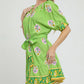 Umgee Floral Print Tie Waist Short Sleeve Dress Mini Dresses