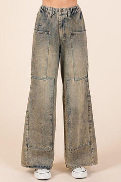 Mittoshop Washed Wide Leg Jeans with Pockets - DAVERRI FASHIONS