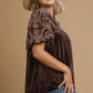 Umgee Full Size Velvet Embroidered Sleeve Blouse Plus Size