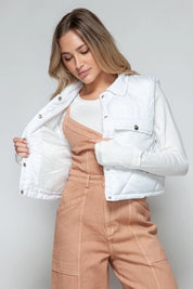 Snobbish Snap Down Quilted Crop Vest | Vest Jackets Daverri Fashions