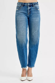 RISEN Tummy Control High Rise Ankle Slim Barrel Jeans | Jeans Daverri Fashions