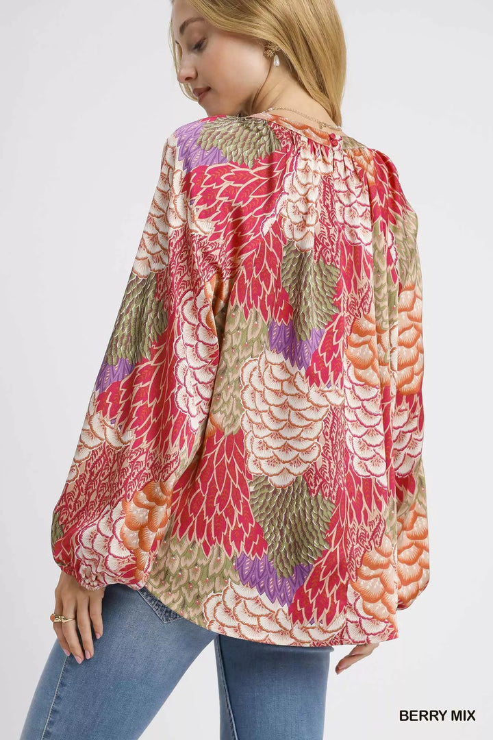 Umgee Boho Feather Print Peasant Blouse | Blouses Daverri Fashions