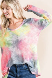 BiBi Tie Dye Print Low Gauge Knit Top | Knit Tops Daverri Fashions
