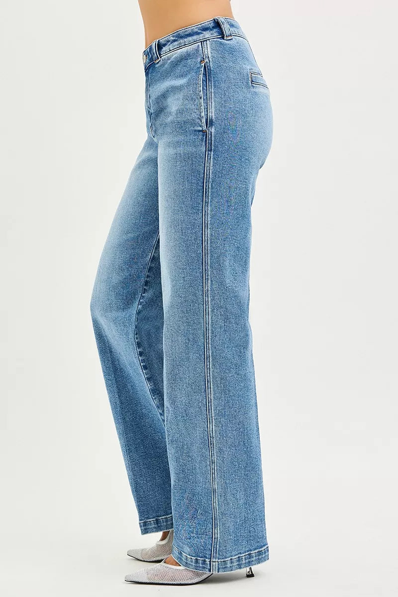 RISEN Slouchy Straight light-wash blue wide-leg denim jeans