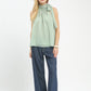 Umgee mint chiffon halter tie neck sleeveless top, gathered neckline