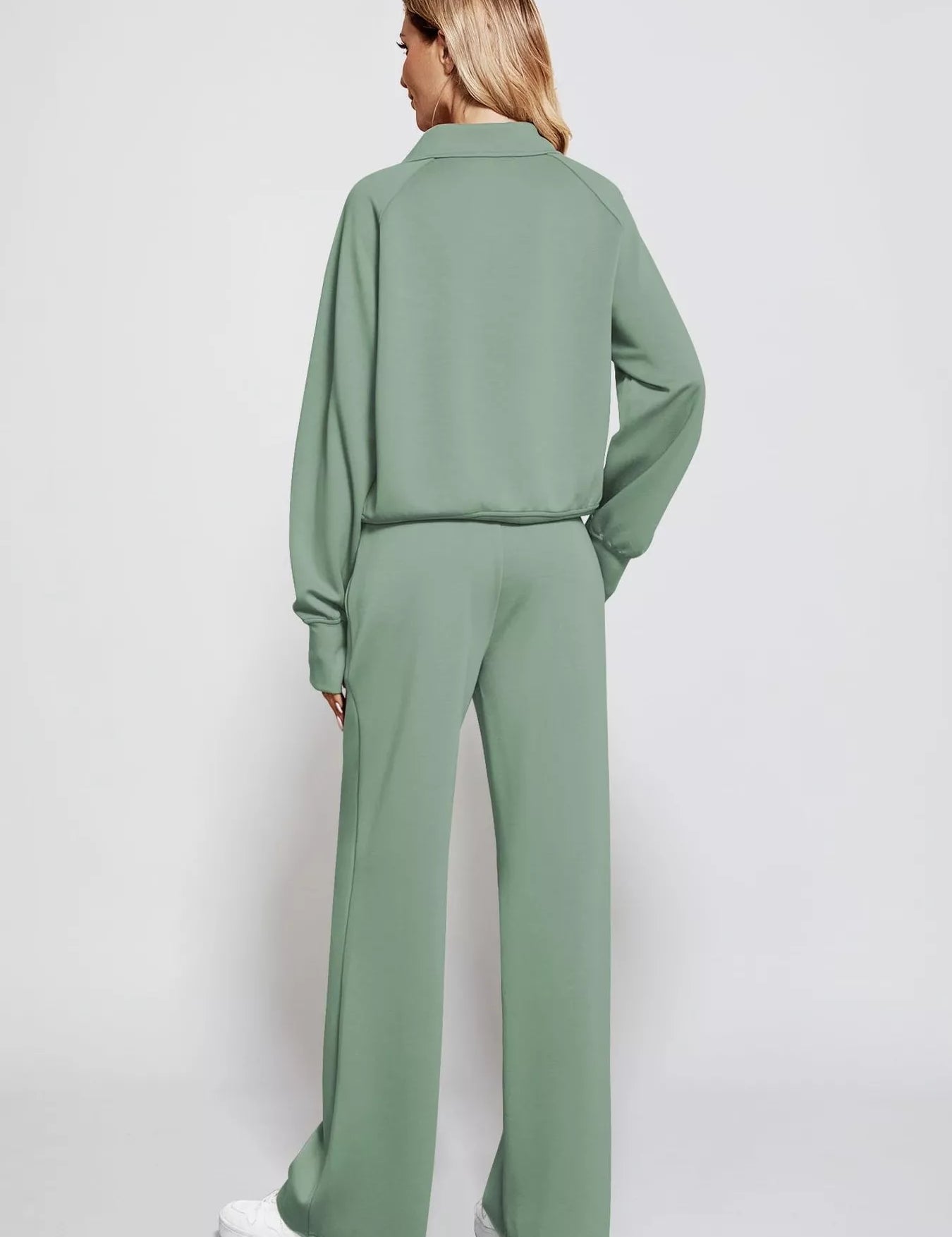 Full Size Half-Zip Sweatshirt and Wide-Leg Pants Set Plus Size | Outfit Sets Daverri Fashions