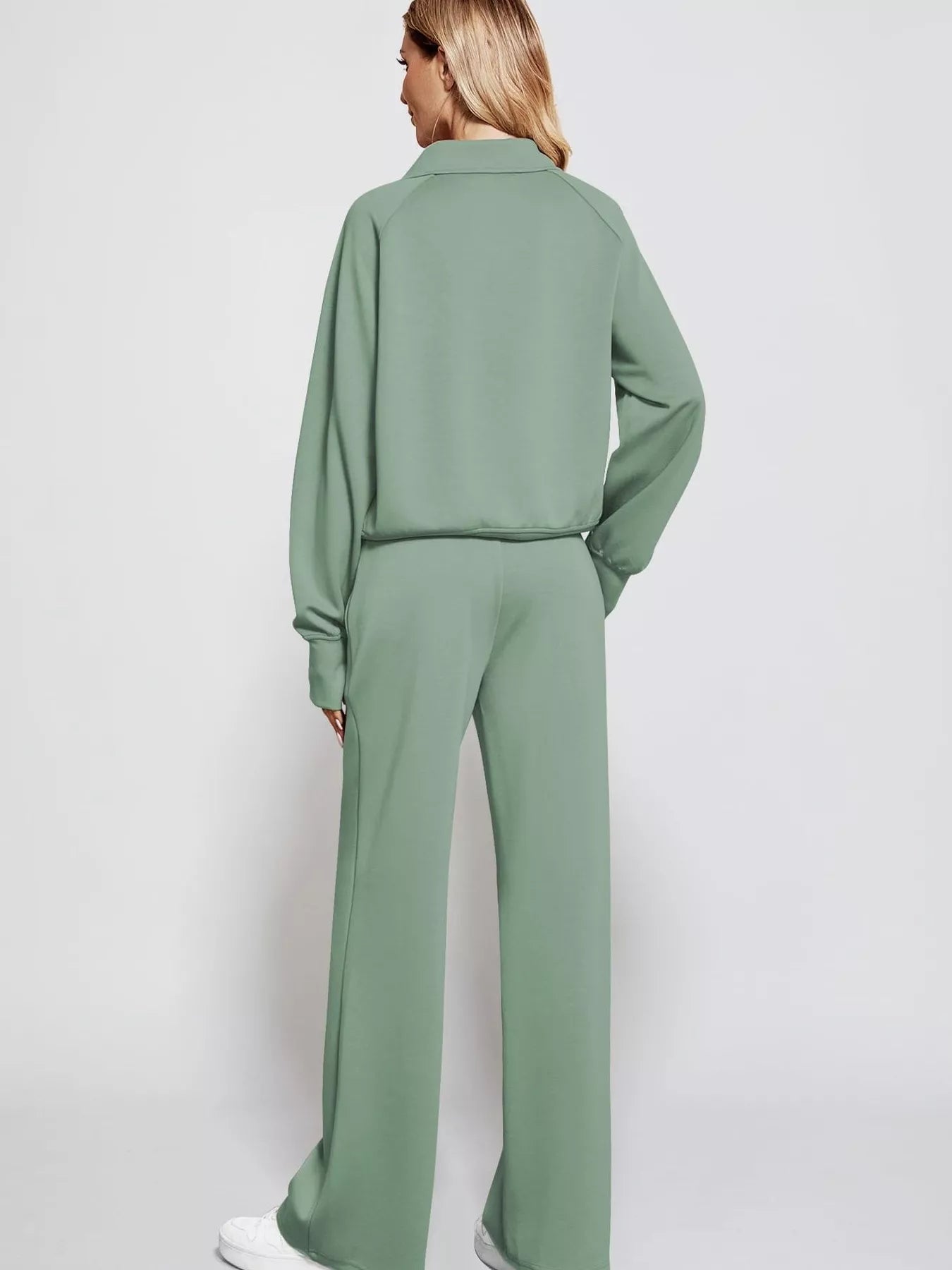 Full Size Half-Zip Sweatshirt and Wide-Leg Pants Set Plus Size | Outfit Sets Daverri Fashions