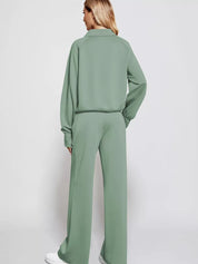 Full Size Half-Zip Sweatshirt and Wide-Leg Pants Set Plus Size | Outfit Sets Daverri Fashions