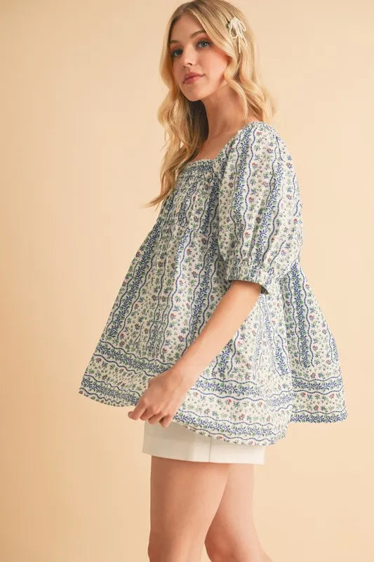 Aemi+Co Floral Short Sleeve Babydoll Top