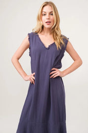 And The Why Washed Cotton Gauze Fringe Detail Tiered Dress | Daverri Fashions