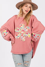 SAGE + FIG Daisy Patch Applique Long Sleeve Sweatshirt