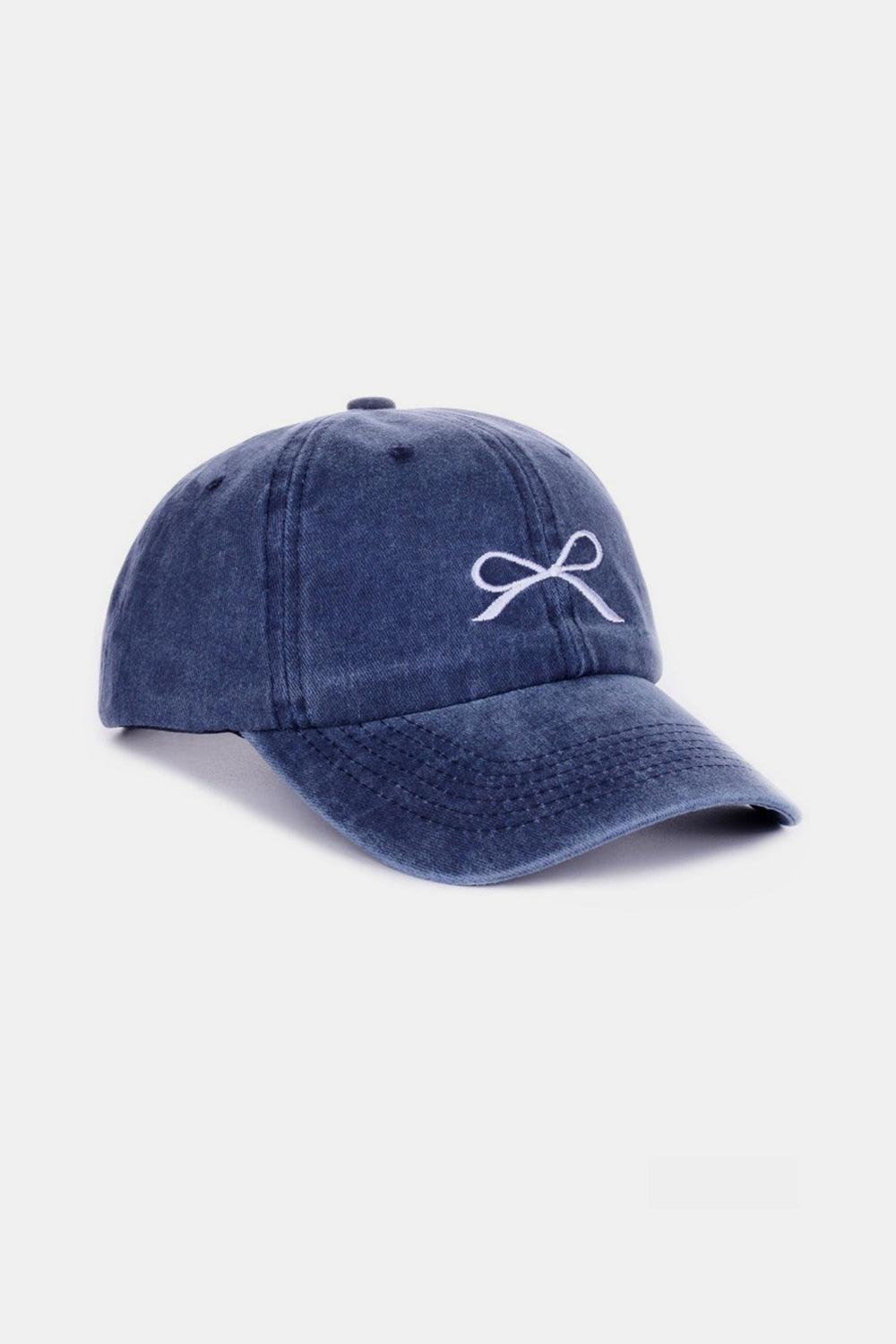 Zenana Bow Embroidered Washed Cotton Caps Hats