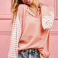 BIBI Peachy Keen Stripe Sleeve Waffle Knit Top Tops