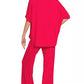 Zenana V-neck oversized ruby-red loungewear set with wide-leg pants