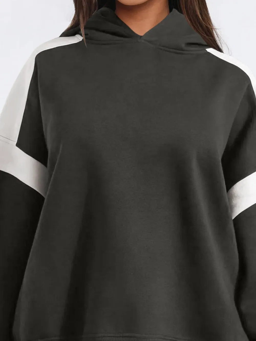 Contrast Dropped Shoulder Long Sleeve Hoodie | Sweatshirts Daverri Fashions