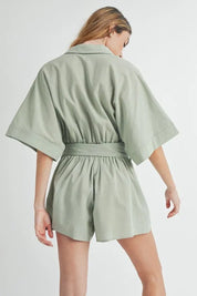 MABLE Embroidered Button Down Collared Neck Romper | Rompers Daverri Fashions