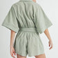 MABLE Embroidered Button Down Collared Neck Romper Rompers