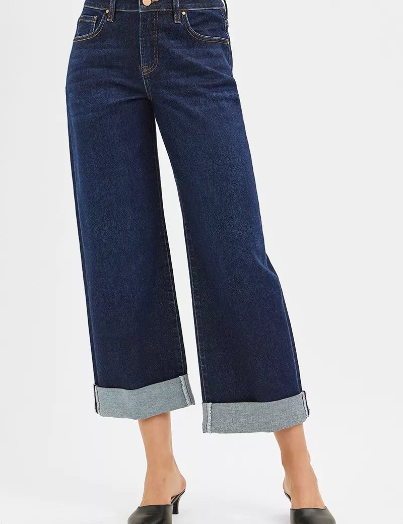 RISEN Mid Rise Fit Ankle Wide Roll Up Jeans | Jeans Daverri Fashions