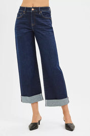 RISEN Mid Rise Fit Ankle Wide Roll Up Jeans | Jeans Daverri Fashions