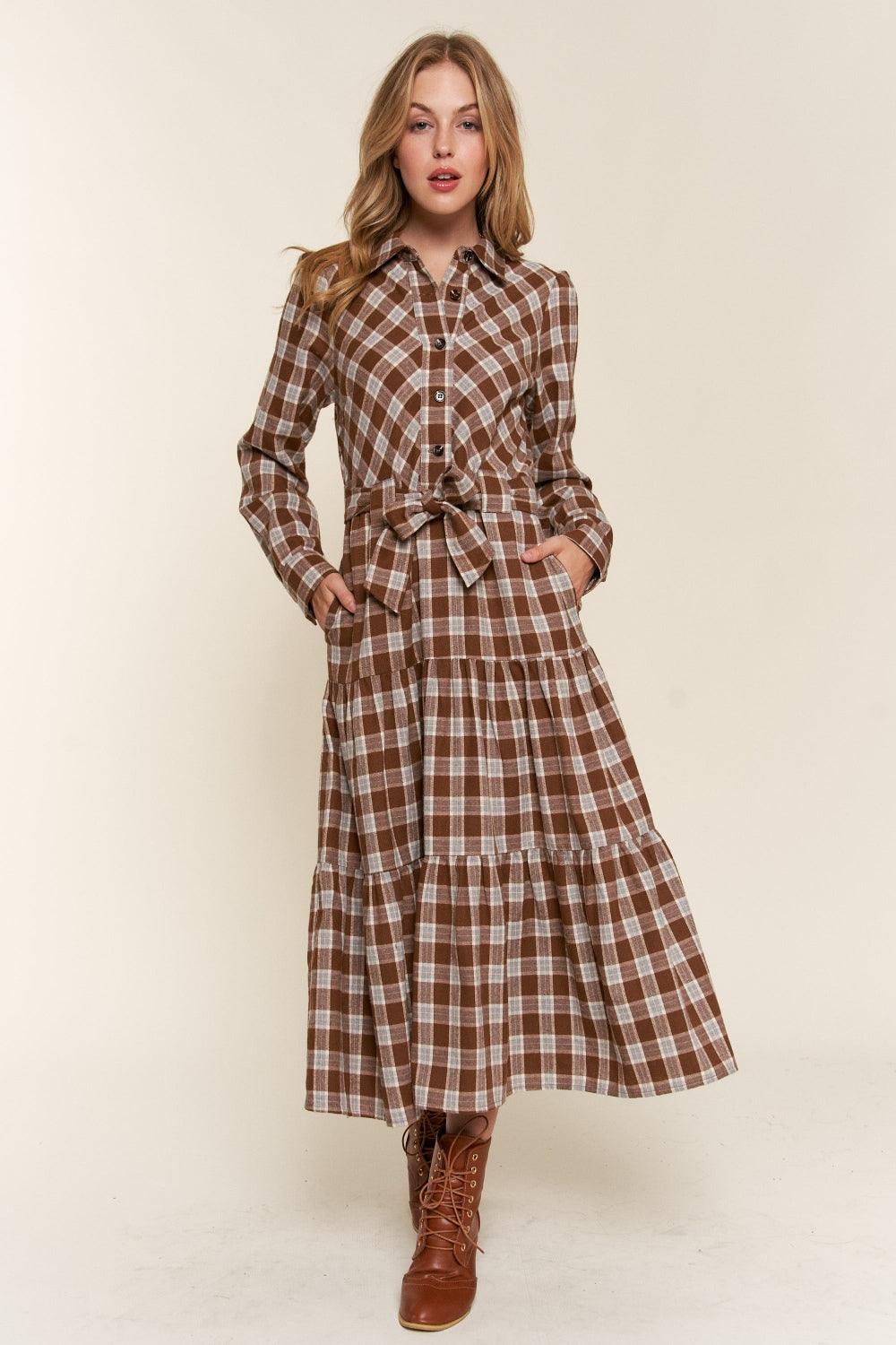 And the Why Plaid Tiered Midi Shirt Dress | Daverri Fashions