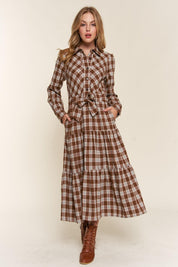 And the Why Plaid Tiered Midi Shirt Dress | Daverri Fashions