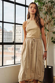ADORA Drawstring Sleeveless Washed Dress | Midi Dresses Daverri Fashions