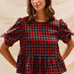SO ME Christmas Holiday Plaid Ribbon Short Sleeves Top - DAVERRI FASHIONS