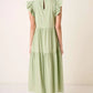 Mittoshop sage green ruffle short sleeve tiered maxi dress
