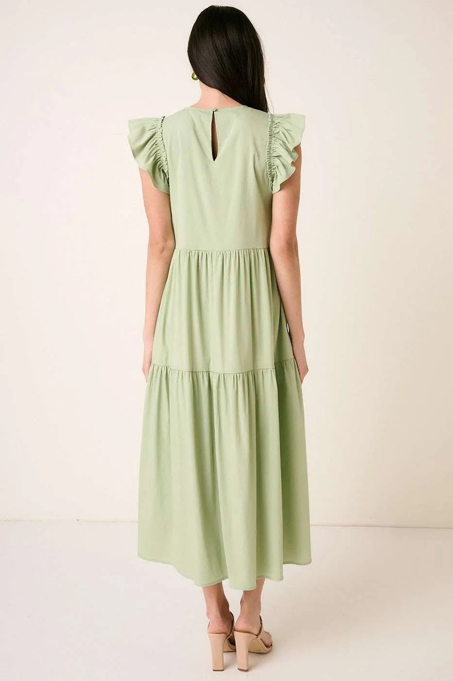 Mittoshop sage green ruffle short sleeve tiered maxi dress