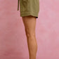 SO ME olive green twill shorts with drawstring waist, patch pockets, rolled hem