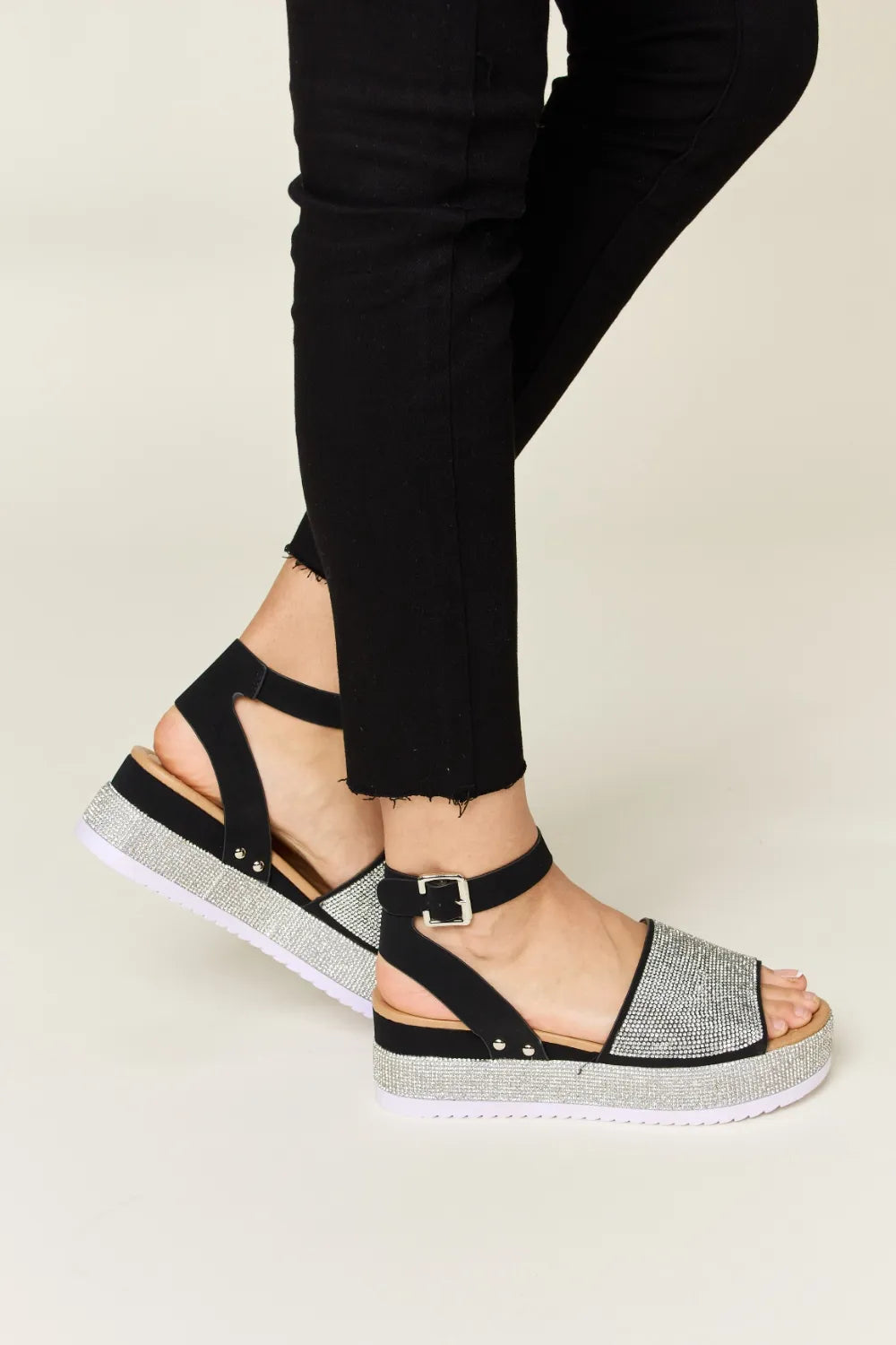 Forever Link Rhinestone Buckle Strappy Wedge Sandals Sandals