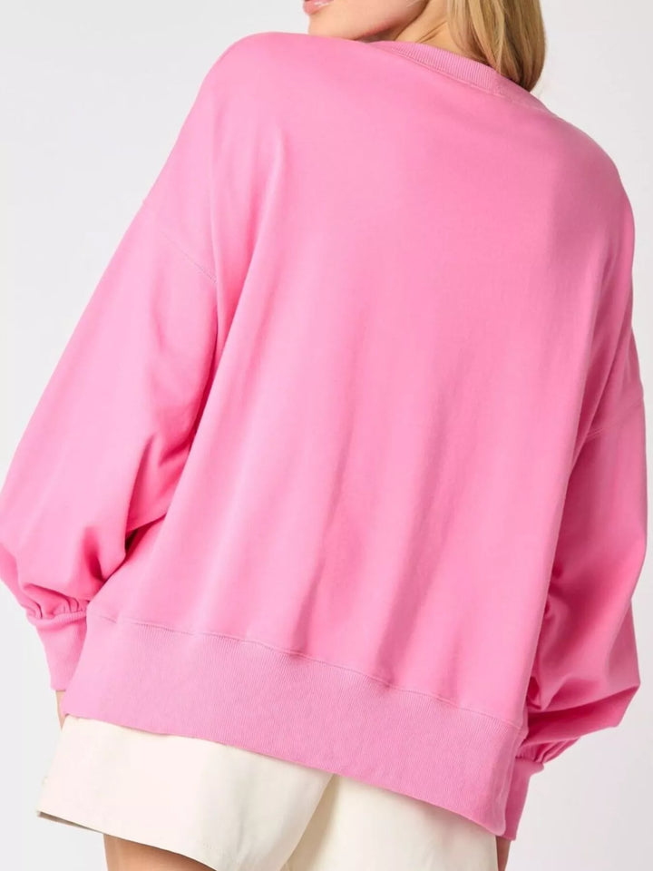 Pearl Embellished Bow Long Sleeve Sweatshirt | Sweatshirts Daverri Fashions