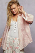 Delicate pink POL embroidered floral collared shirt with lace overlay and scalloped edges