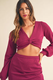MABLE Front Twisted Knit Top and Midi Skirt Set | Outfit Sets Daverri Fashions