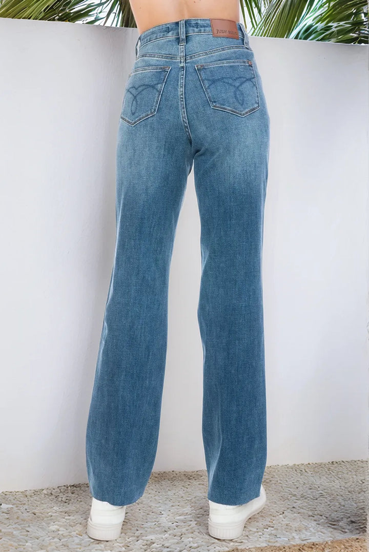 Judy Blue Full Size Tummy Control Cut Raw Hem Straight Jeans