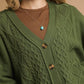 Umgee Chunky Cable Knit V-Neck Button-Up Cardigan Olive - DAVERRI FASHIONS