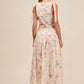 SO ME Floral Printed Woven Shoulder Bow Tie Top and Skirt Set Outfit Sets