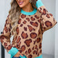 Leopard Round Neck Long Sleeve Sweater - DAVERRI FASHIONS