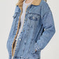Button Up Collared Neck Plush Denim Jacket - DAVERRI FASHIONS