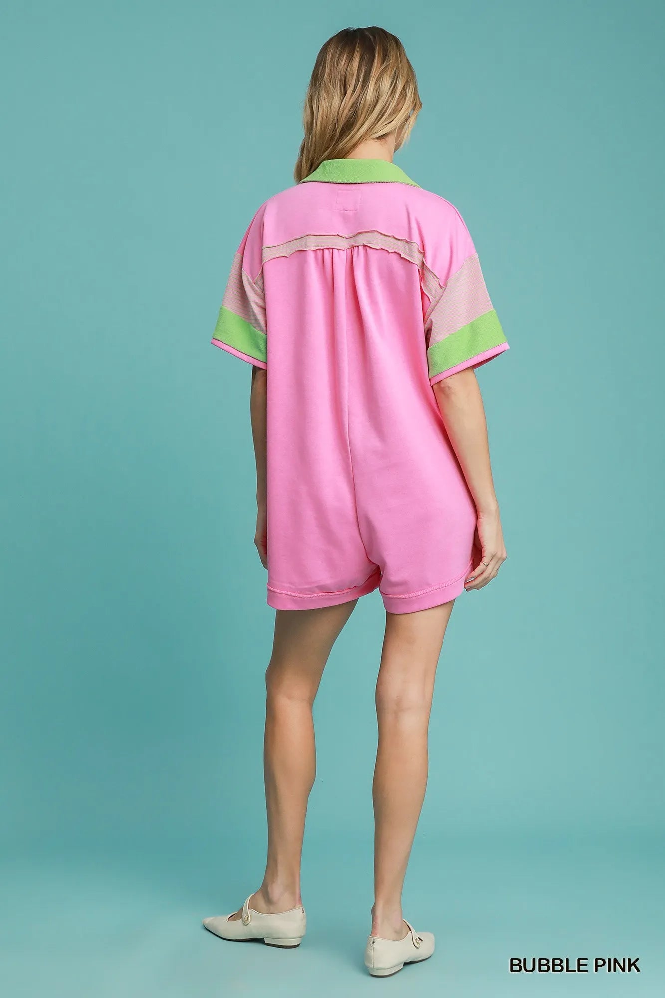 Umgee Contrast Trim Button Front Romper Rompers