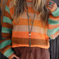 Cozy striped rainbow long sleeve knit sweater in orange and mint green