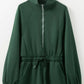 Dark green long-sleeved zip-up drawstring waist romper