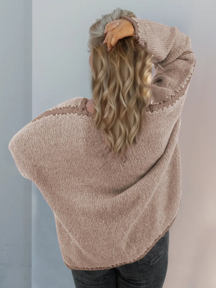 Double Take Contrast Open Front Dropped Shoulder Cardigan | Cardigans Daverri Fashions